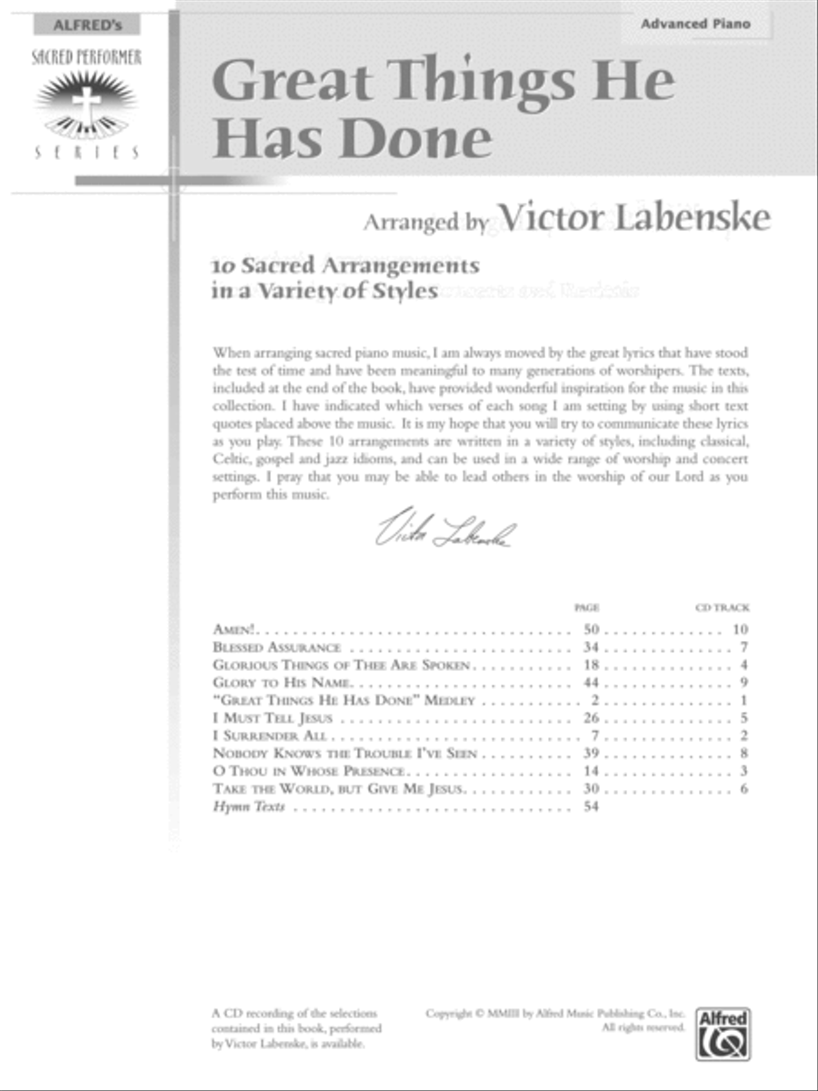 Great Things He Has Done: 10 Sacred Arrangements in a Variety of Styles Piano Solo scores gallery preview page 1