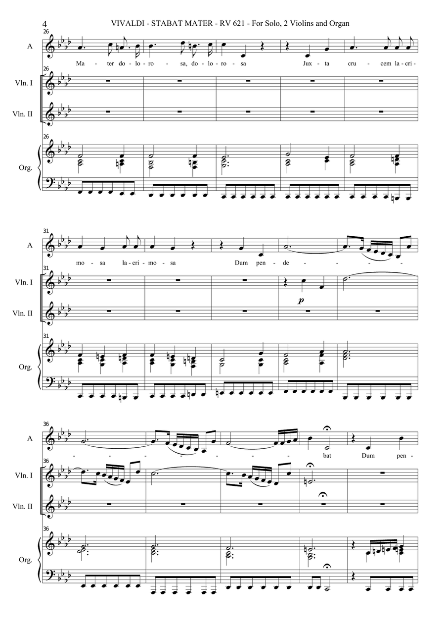 STABAT MATER (1) - (From Stabat Mater- RV 621) - For Solo, 2 Violins and Organ - With parts Low Voice scores gallery preview page 4