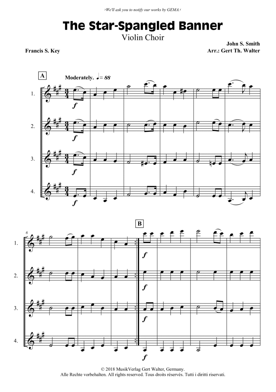 The Star-Spangled Banner The Star-Spangled Banner Violin scores gallery preview page 1
