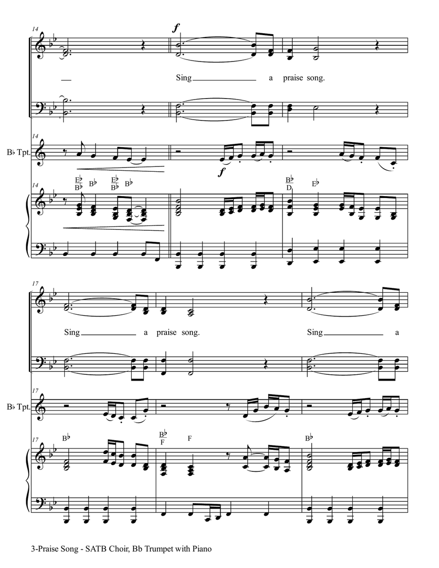 PRAISE SONG (SATB Choir, Bb Trumpet with Piano) 4-Part scores gallery preview page 4