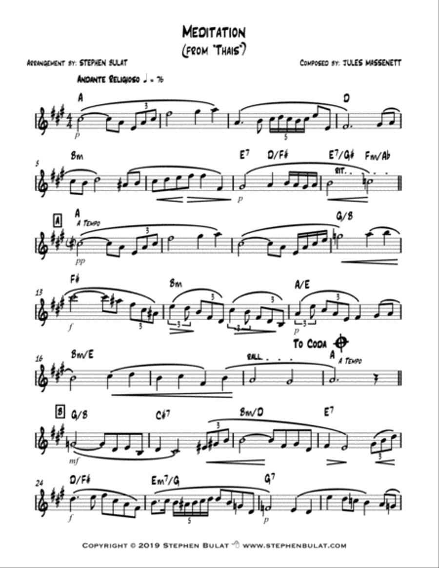 Meditation (from "Thais") by Massenet in key of A