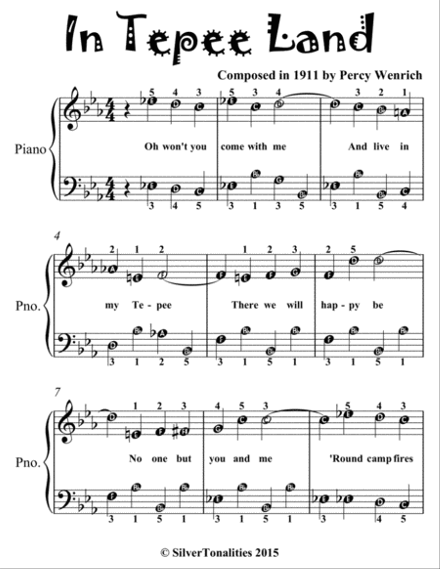 In Tepee Land Easiest Piano Sheet Music for Beginner Pianists Easy Piano scores gallery preview page 2