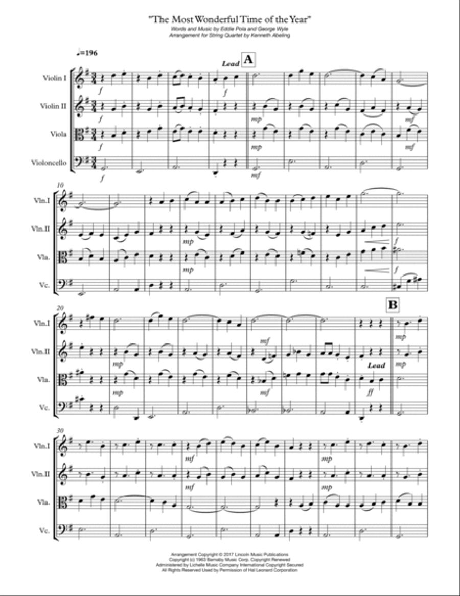The Most Wonderful Time Of The Year String Quartet scores gallery preview page 2