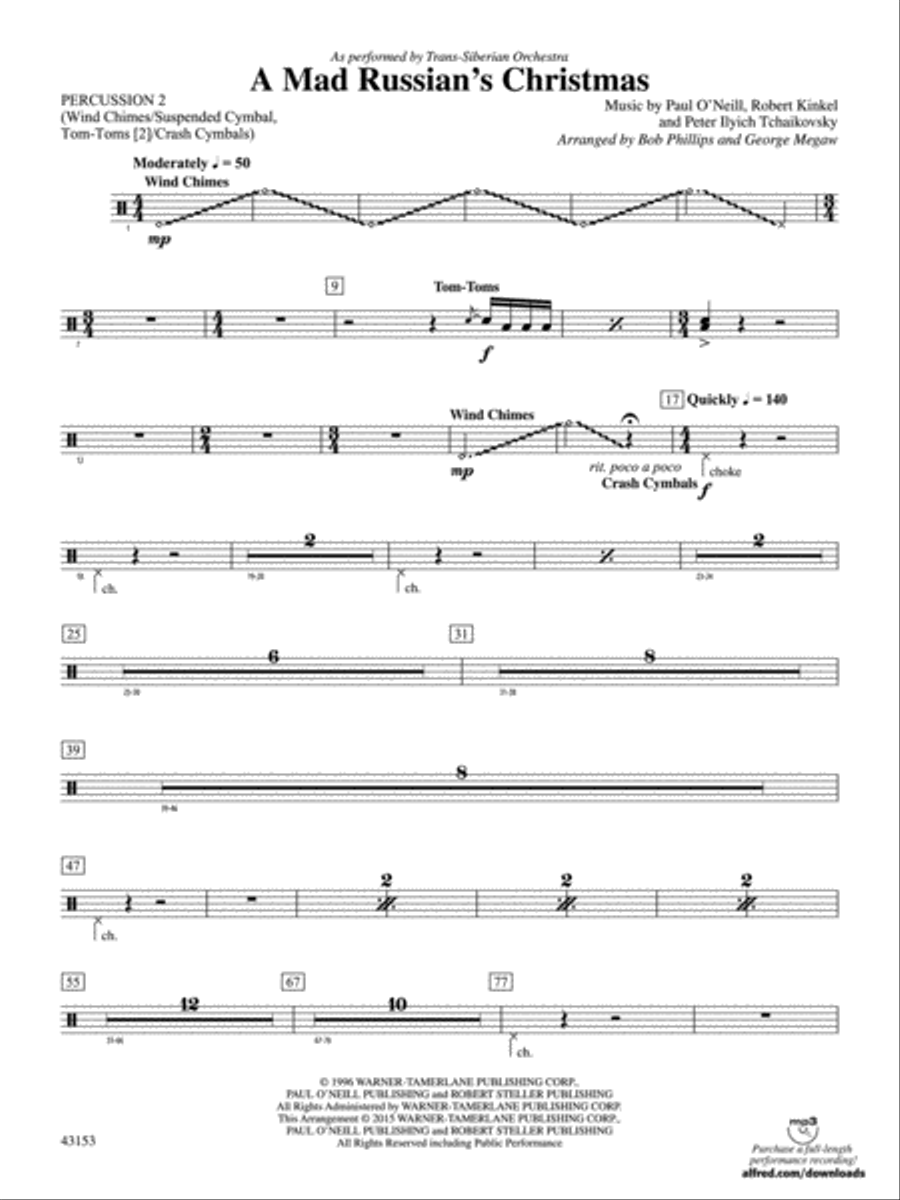 A Mad Russian's Christmas: 2nd Percussion Concert Band scores gallery preview page 1