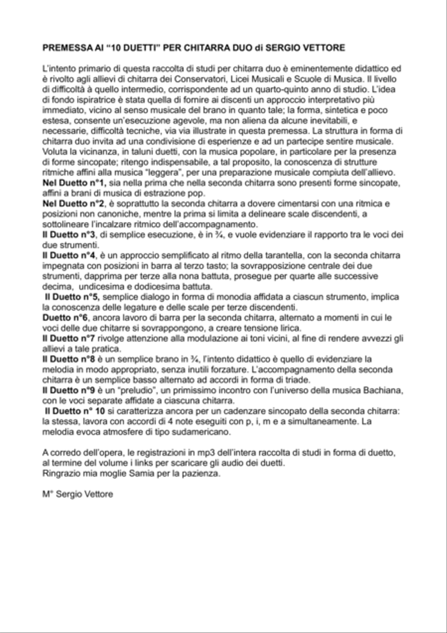 TEN GUITAR DUETS-10 DUETTI PER CHITARRA by SERGIO VETTORE image number null