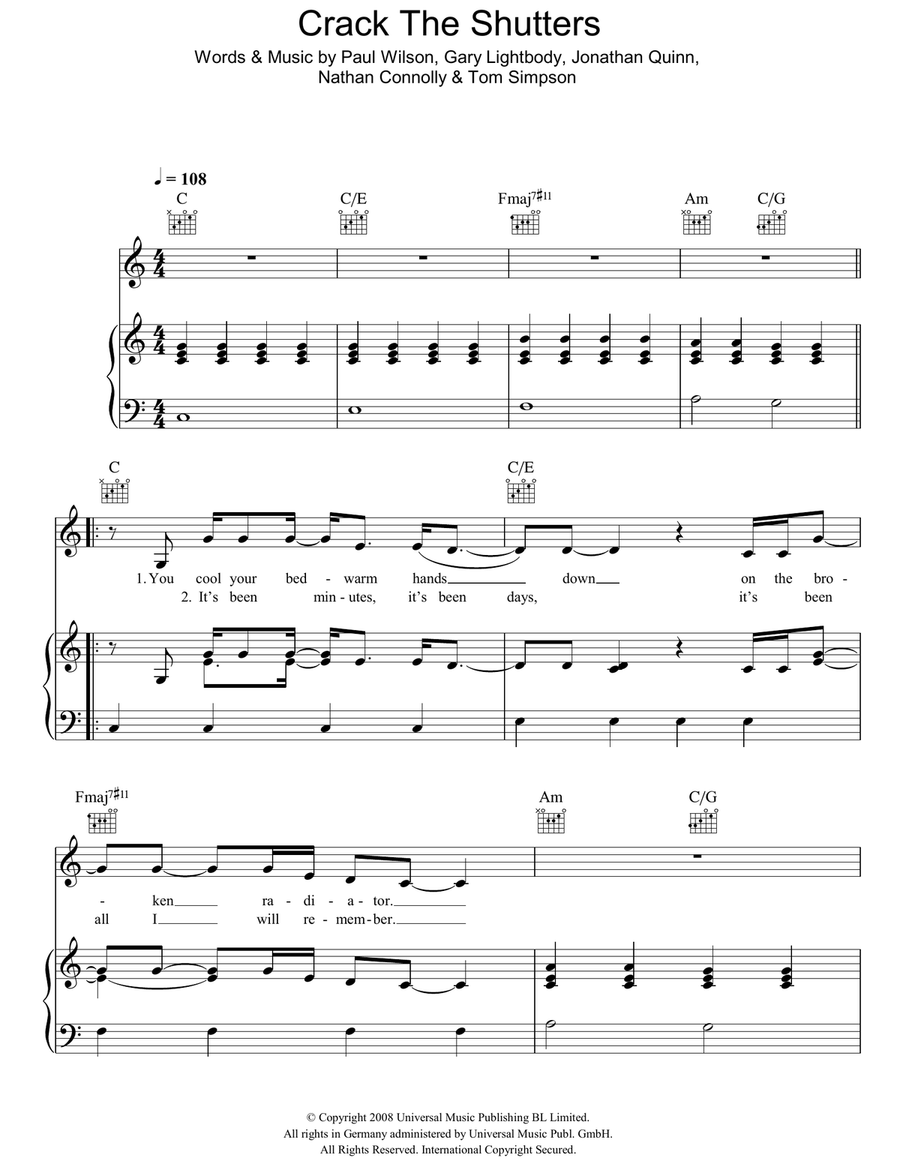 Crack The Shutters Crack The Shutters Piano, Vocal, Guitar scores gallery preview page 1