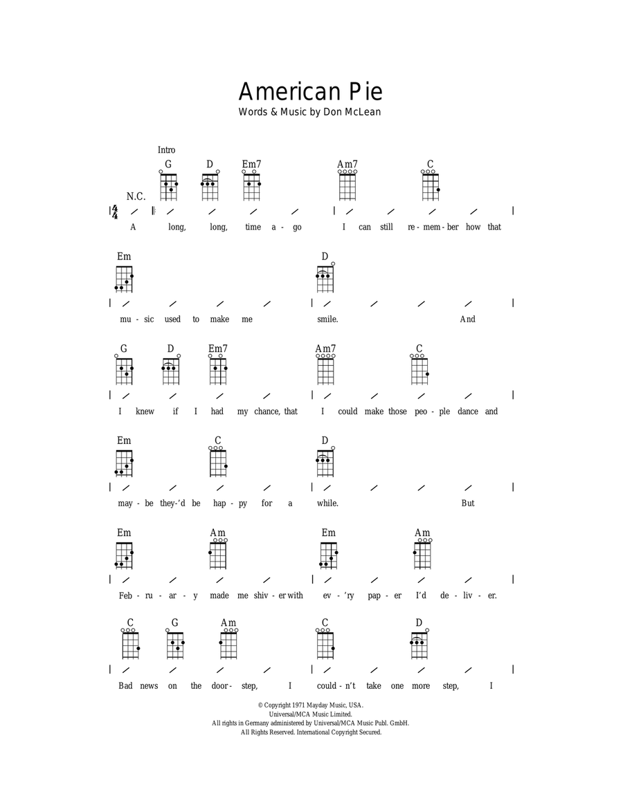 American Pie Ukulele scores gallery preview page 1