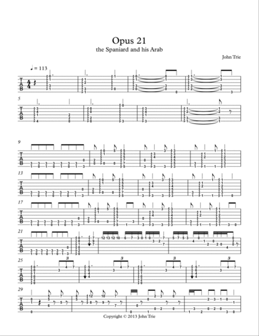 Opus 21 - the Spaniard and his Arab - guitar tablature Classical Guitar scores gallery preview page 2