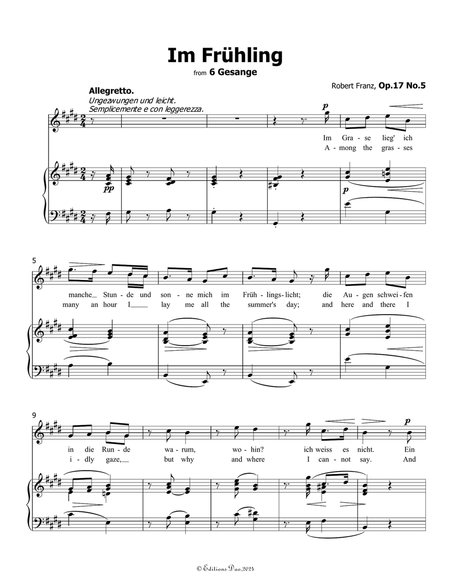 Im Fruhling, by Robert Franz, in E Major Voice scores gallery preview page 3