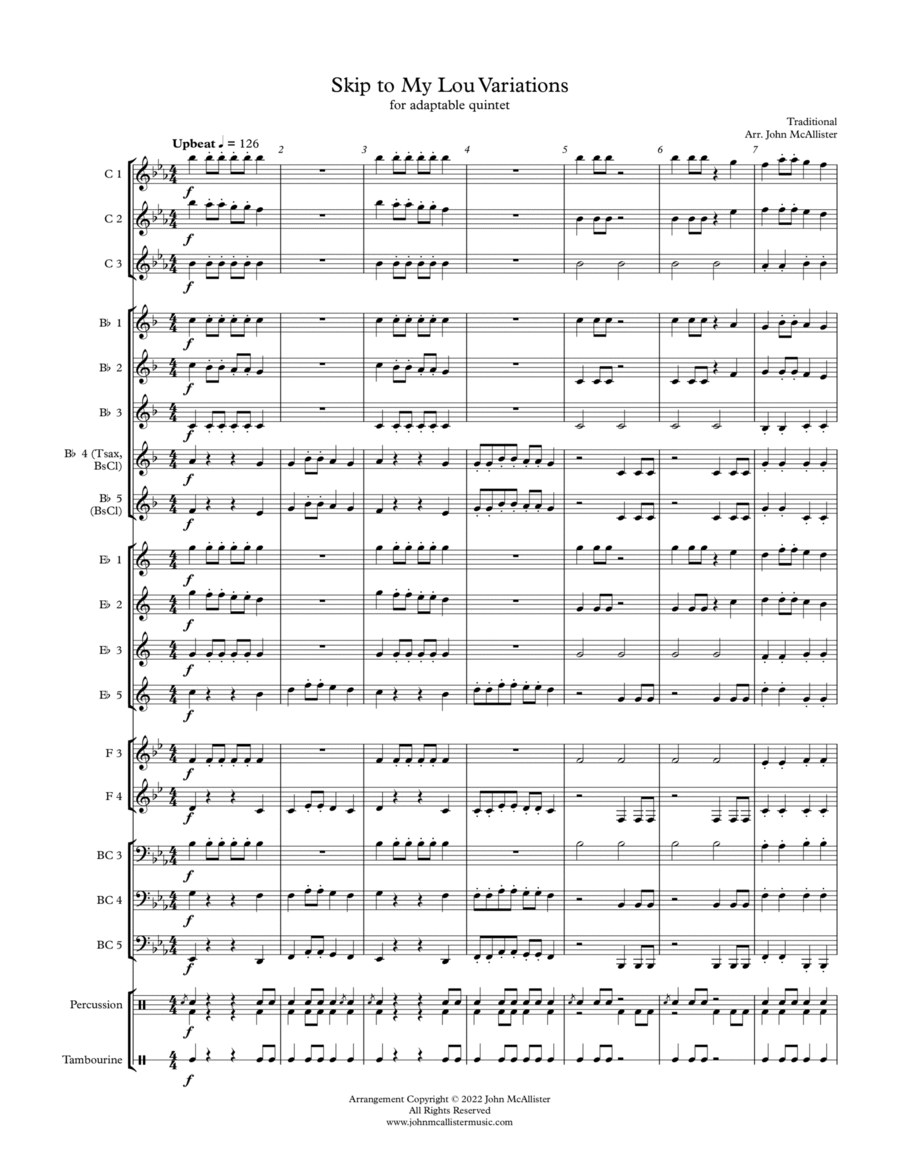 Skip To My Lou - for adaptable quintet (Very Easy) Concert Band scores gallery preview page 1