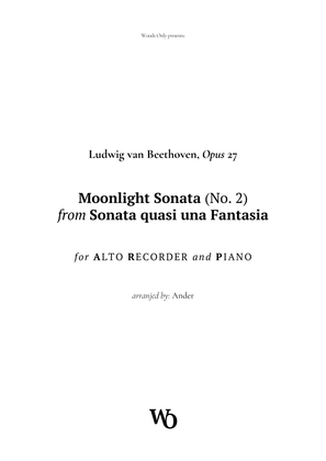 Book cover for Moonlight Sonata by Beethoven for Alto Recorder