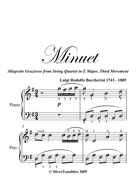 Minuet in E Major Third Movement Easy Piano Sheet Music