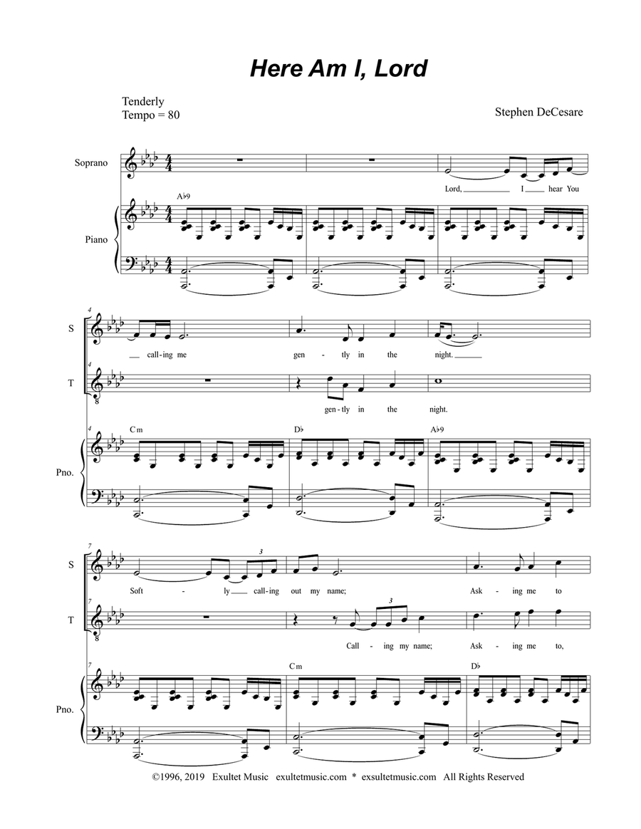 Here Am I, Lord (2-part choir - (Soprano and Tenor)