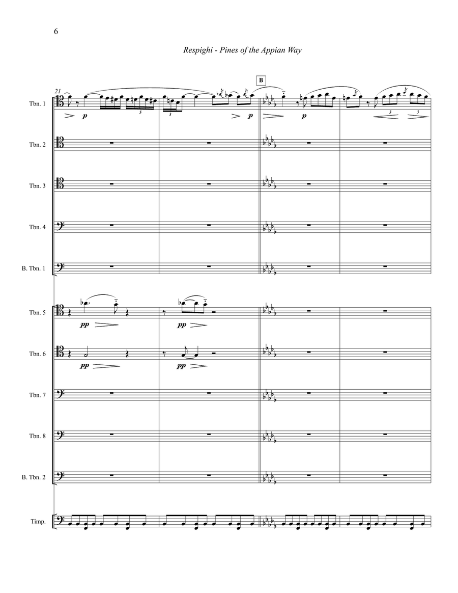 Pines of the Appian Way from Pines of Rome for 10 Trombones & Timpani Large Ensemble scores gallery preview page 6