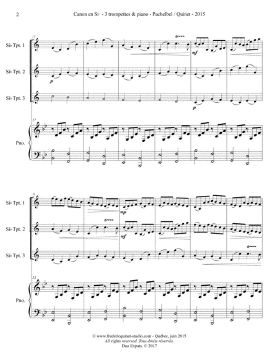 Pachelbel Canon - 3 Trumpets & Piano Trumpet Trio scores gallery preview page 4