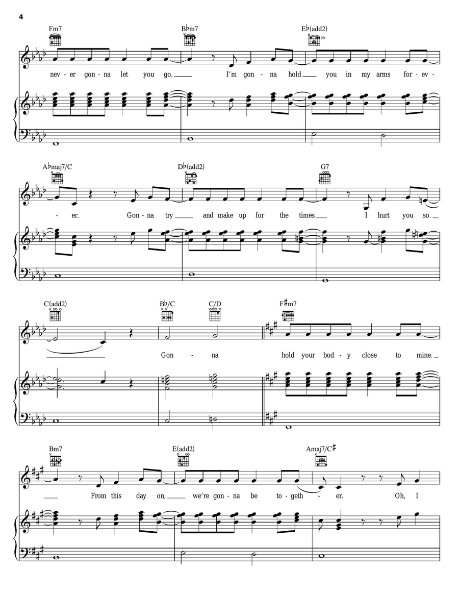 Never Gonna Let You Go Piano, Vocal, Guitar scores gallery preview page 4