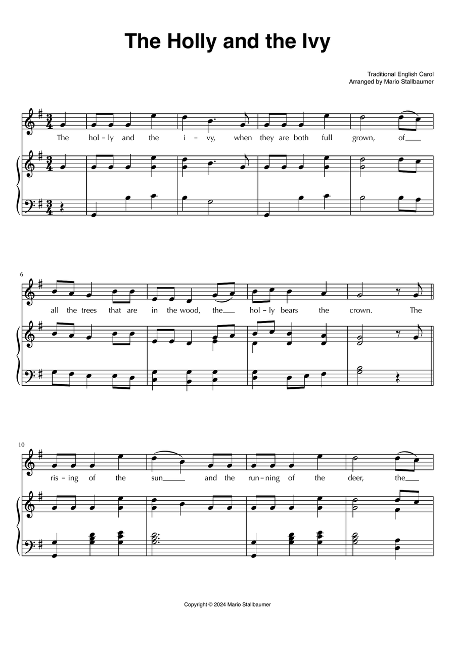 The Holly and the Ivy Piano, Vocal scores gallery preview page 1