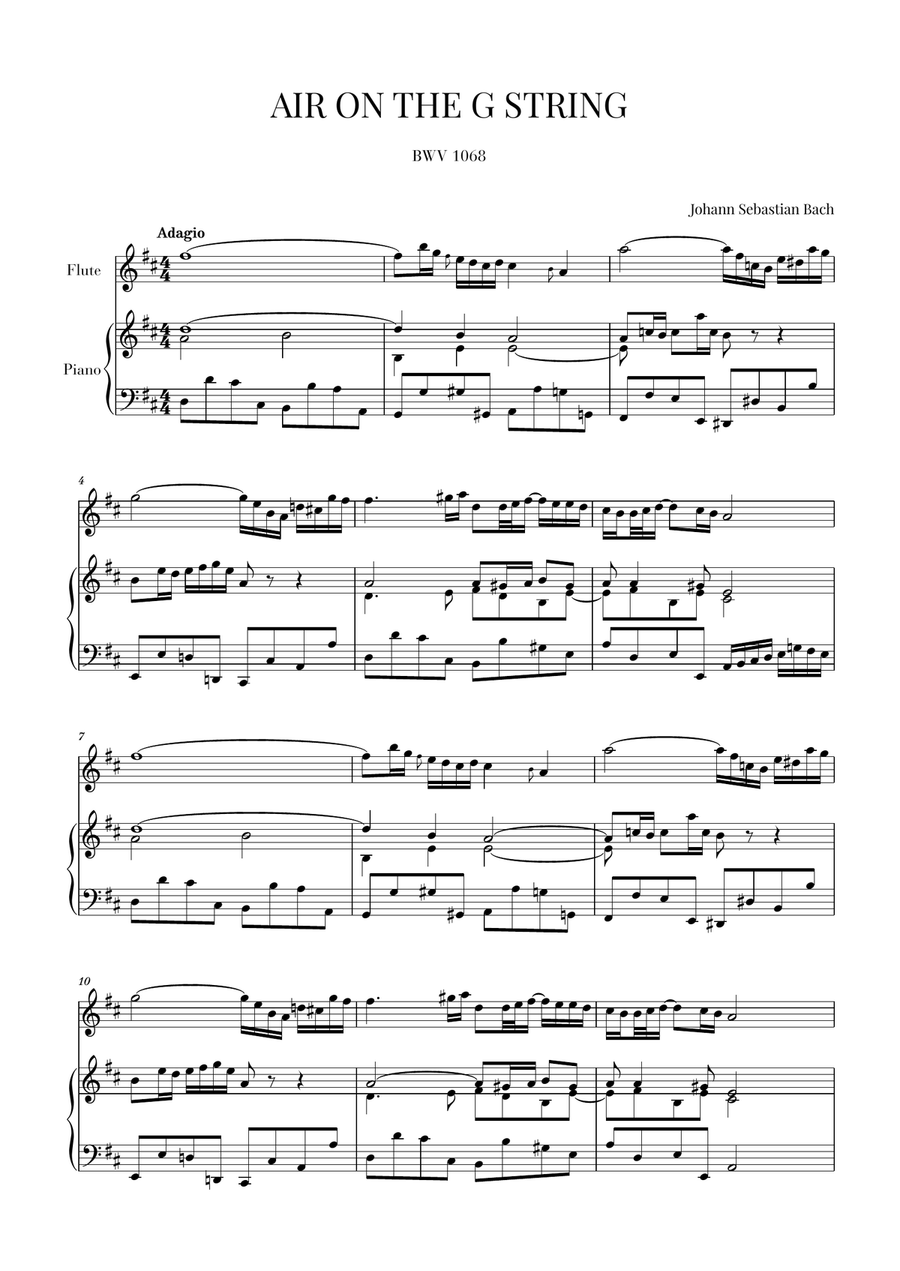 Bach: Air on the G String for Flute and Piano Small Ensemble scores gallery preview page 1