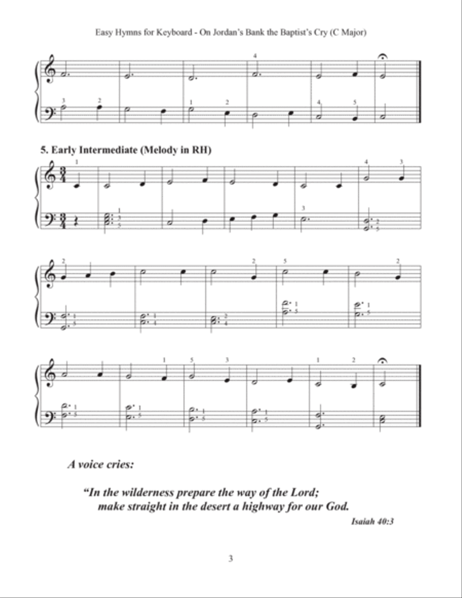 On Jordan's Bank the Baptist's Cry (Easy Hymns for Keyboard) Piano Method scores gallery preview page 5