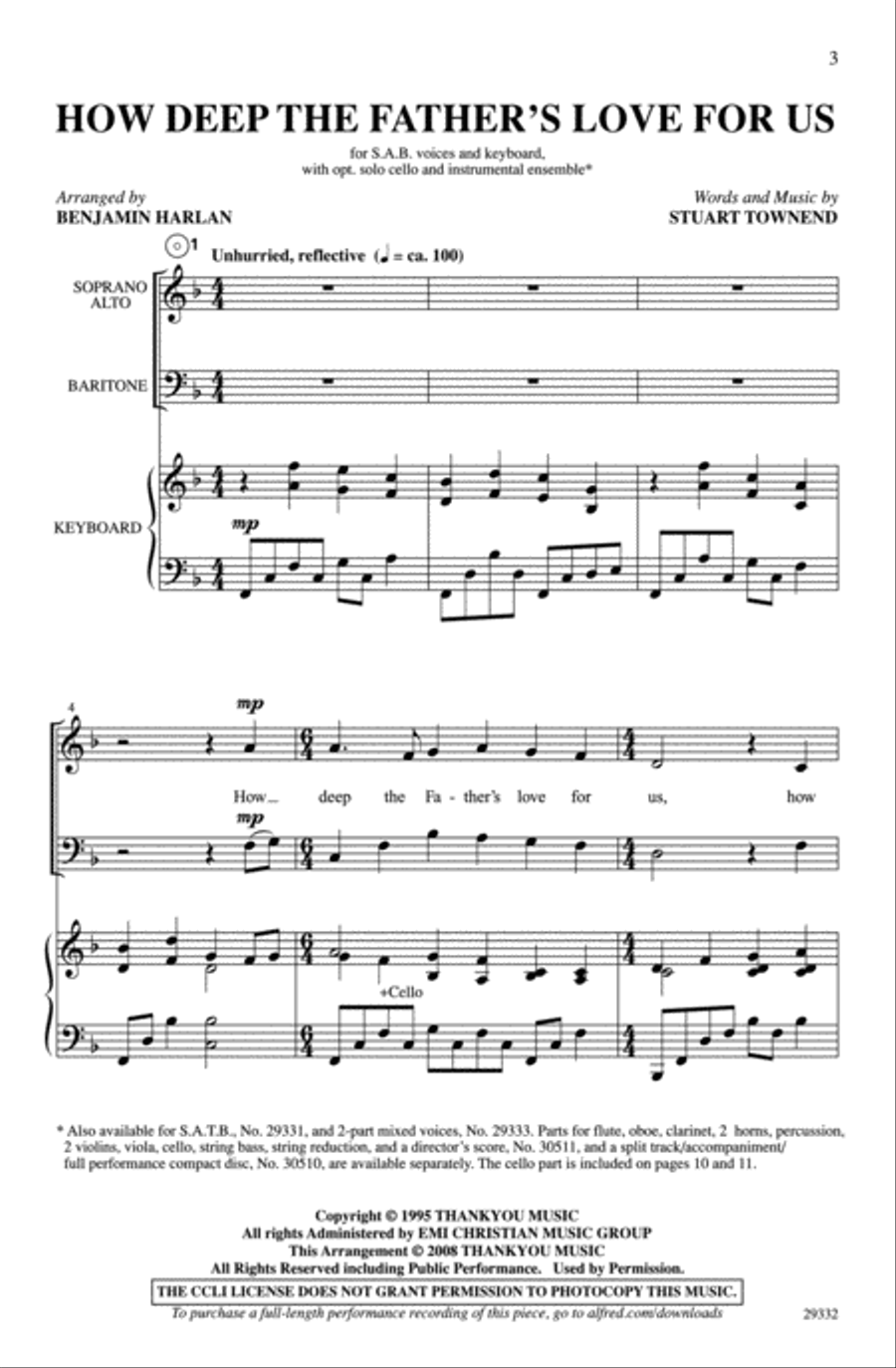 How Deep the Father's Love for Us 3-Part scores gallery preview page 2
