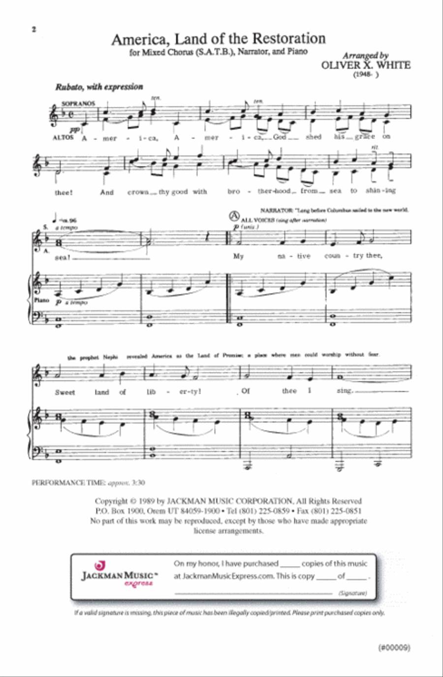 America, Land of the Restoration - SATB 4-Part scores gallery preview page 2