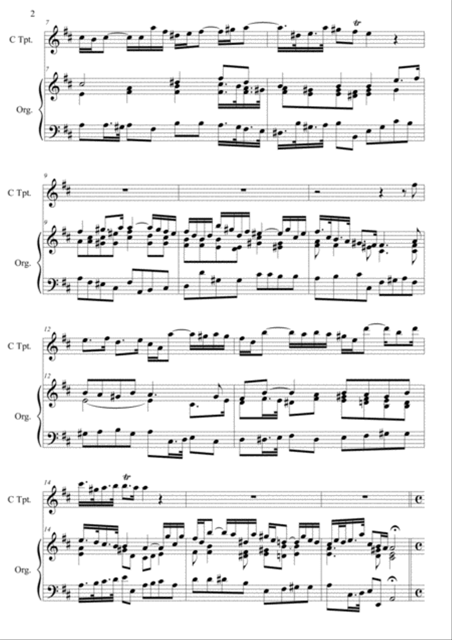 Sonata in D (originally in A) for Trumpet and Organ. Trumpet Duet scores gallery preview page 3