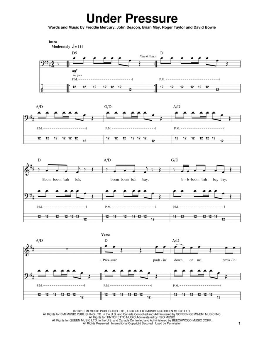 Under Pressure Under Pressure Guitar Tablature scores gallery preview page 1