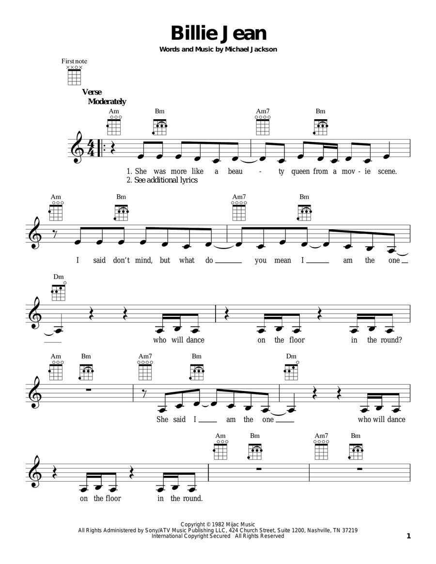 Billie Jean Ukulele scores gallery preview page 1