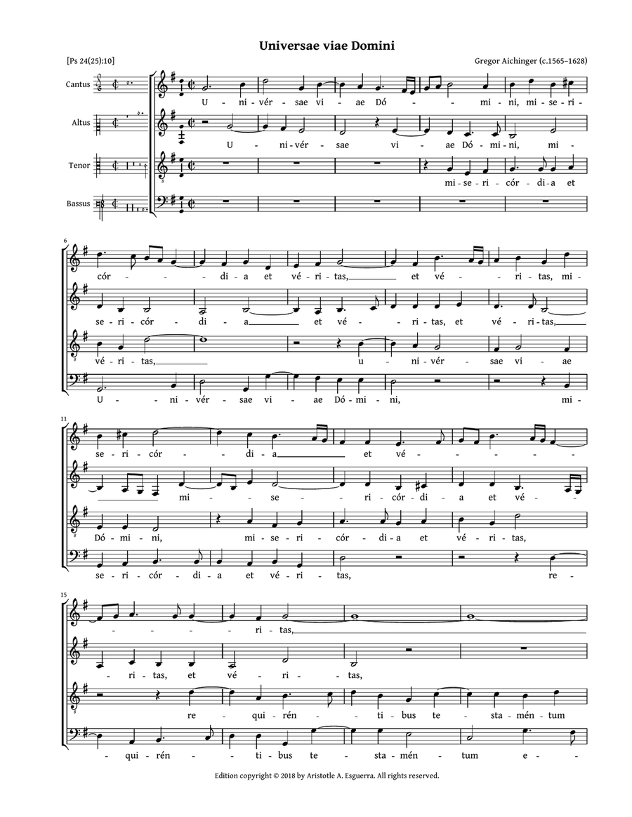 Universae viae Domini (Aichinger) 4-Part scores gallery preview page 1
