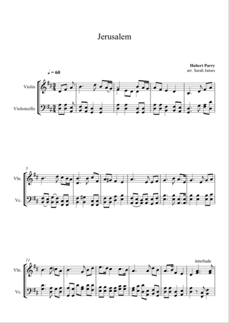 Jerusalem Hymn - Violin & Cello Arrangement by The Chapel Hill Duo String Duet scores gallery preview page 2