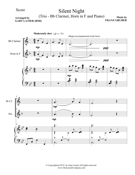Gary Lanier: SILENT NIGHT (Trio – Bb Clarinet, Horn in F & Piano with Score & Parts) image number null