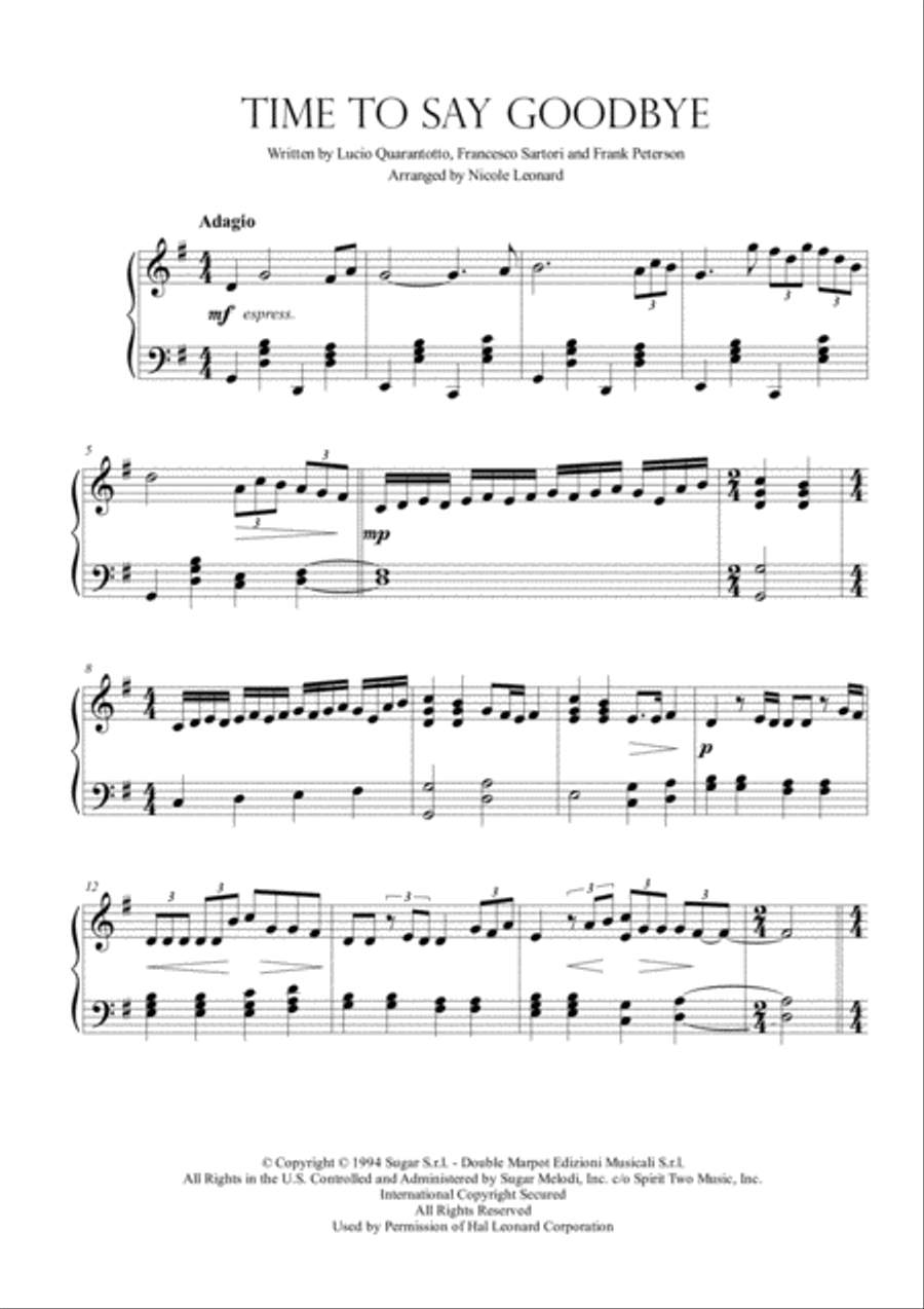 Time To Say Goodbye Piano Solo scores gallery preview page 1