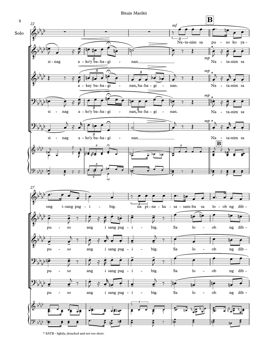 Bituin Marikit. Filipino love song, TTBB a-cappella TTBB scores gallery preview page 4