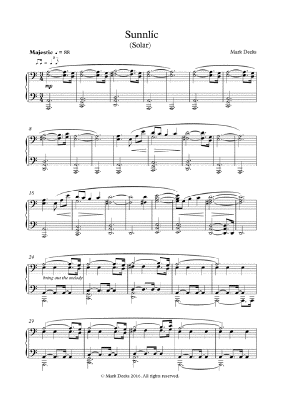 Sunnlíc - Piano Solo Sunnlíc - Piano Solo Piano Solo scores gallery preview page 1