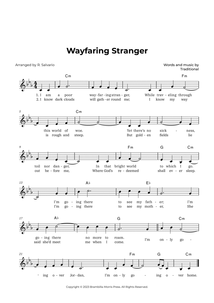 Wayfaring Stranger (Key of C Minor) Piano scores gallery preview page 1