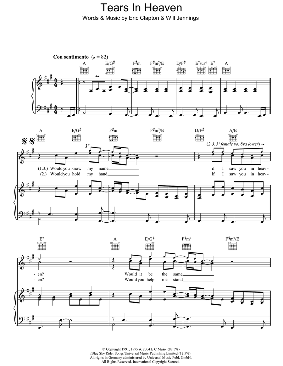 Tears In Heaven Piano, Vocal, Guitar scores gallery preview page 1