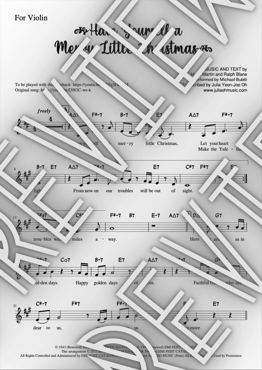 Have Yourself A Merry Little Christmas Violin Solo scores gallery preview page 1