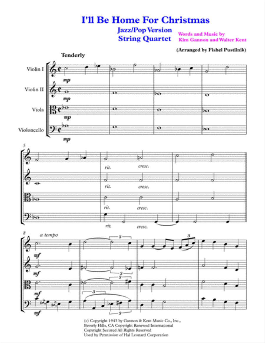 I'll Be Home For Christmas String Quartet scores gallery preview page 2