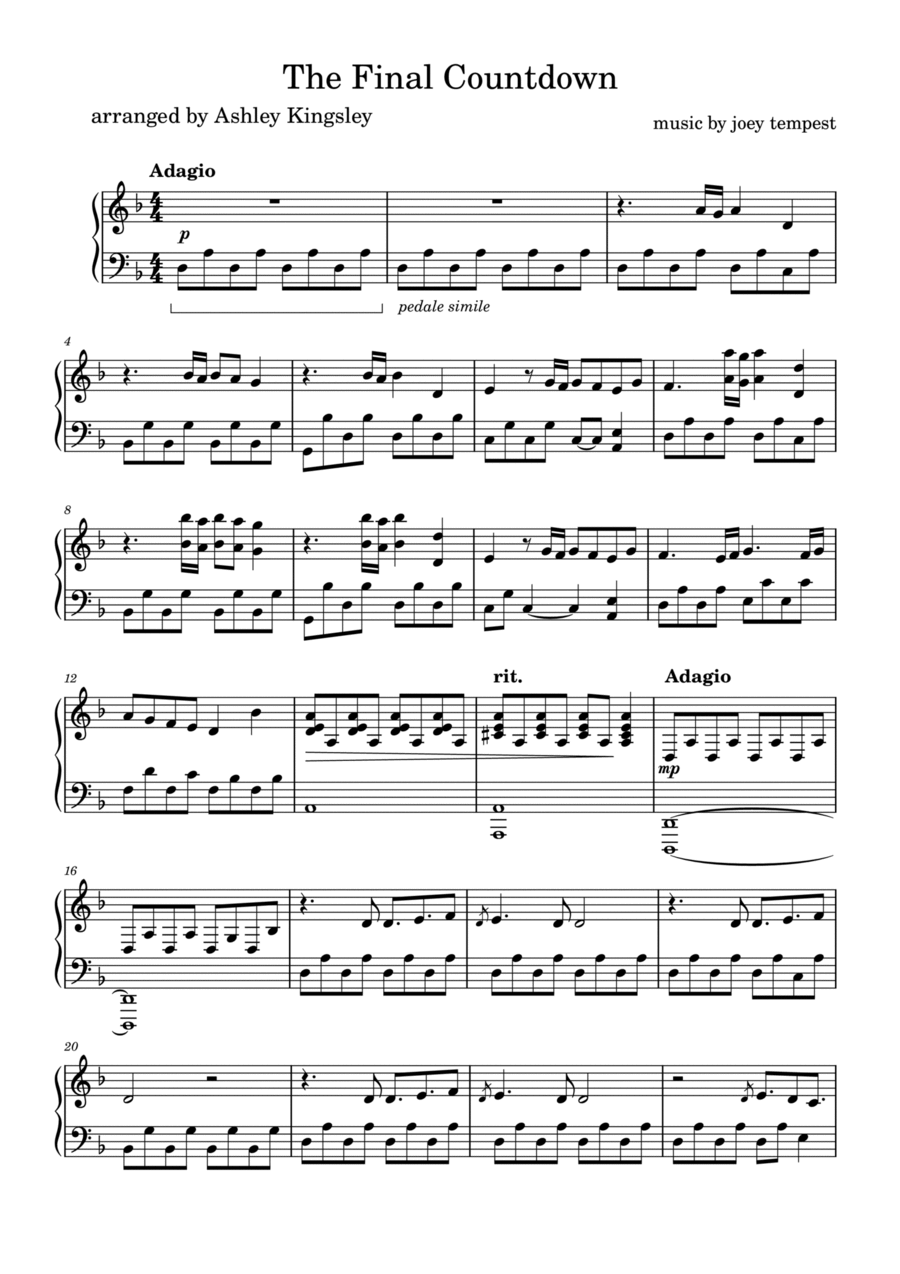Final Countdown Piano Solo scores gallery preview page 1