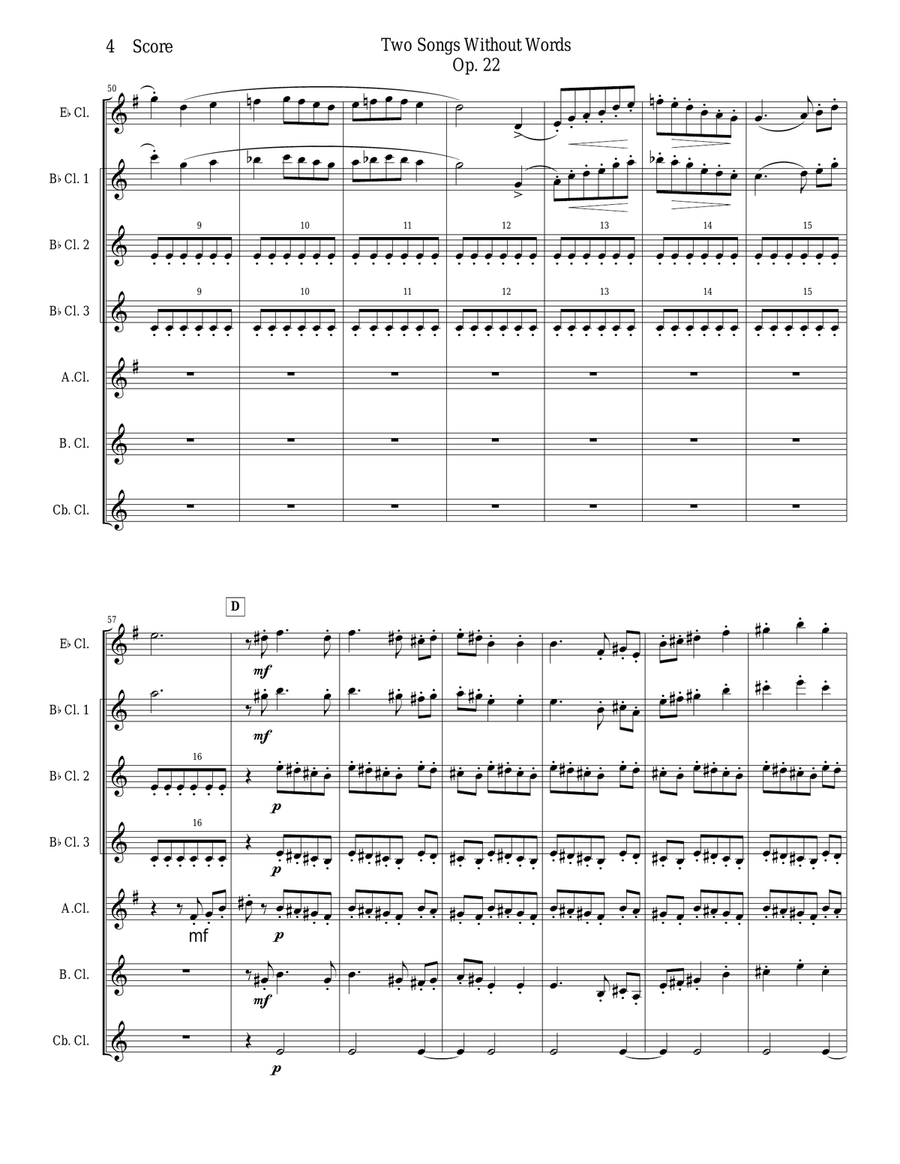 Gustav Holst - Two Songs Without Words set for Clarinet Choir Clarinet Choir scores gallery preview page 4