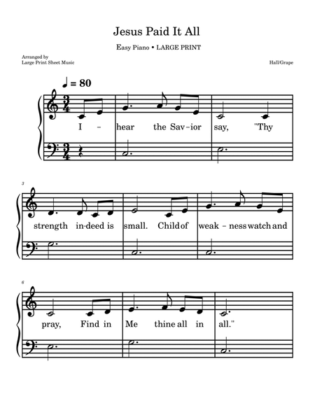 Jesus Paid It All • Easy Piano Hymn • Large Print image number null