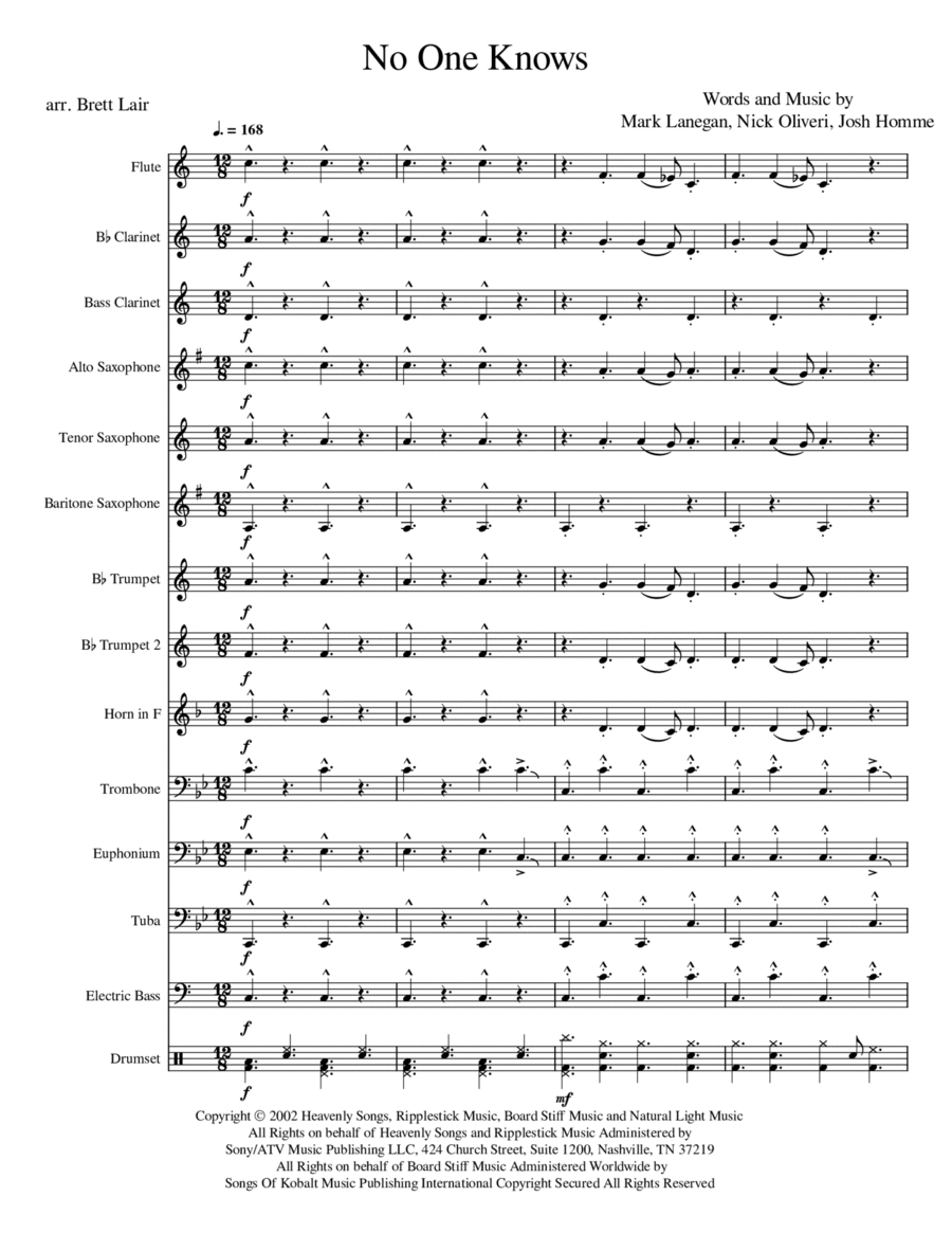 No One Knows Marching Band scores gallery preview page 1
