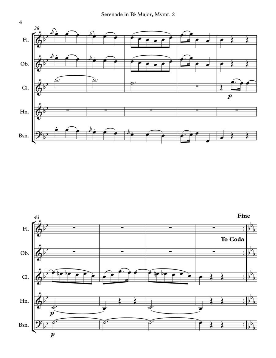 Mozart: Serenade in Bb Major, K. 361 (Gran Partita) for Wind Quintet Mvmt. 2 (Menuetto I) Woodwind Quintet scores gallery preview page 4