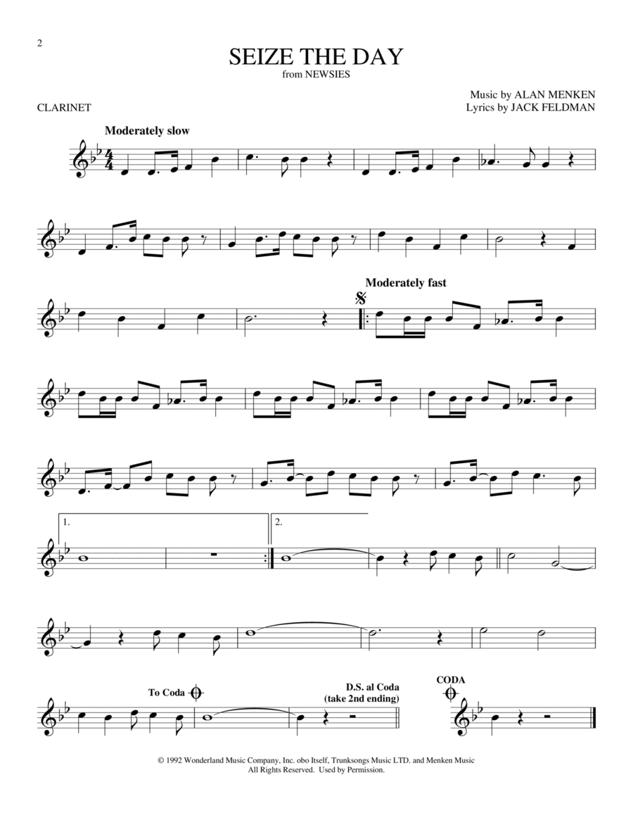 Seize The Day (from Newsies) Clarinet Solo scores gallery preview page 1