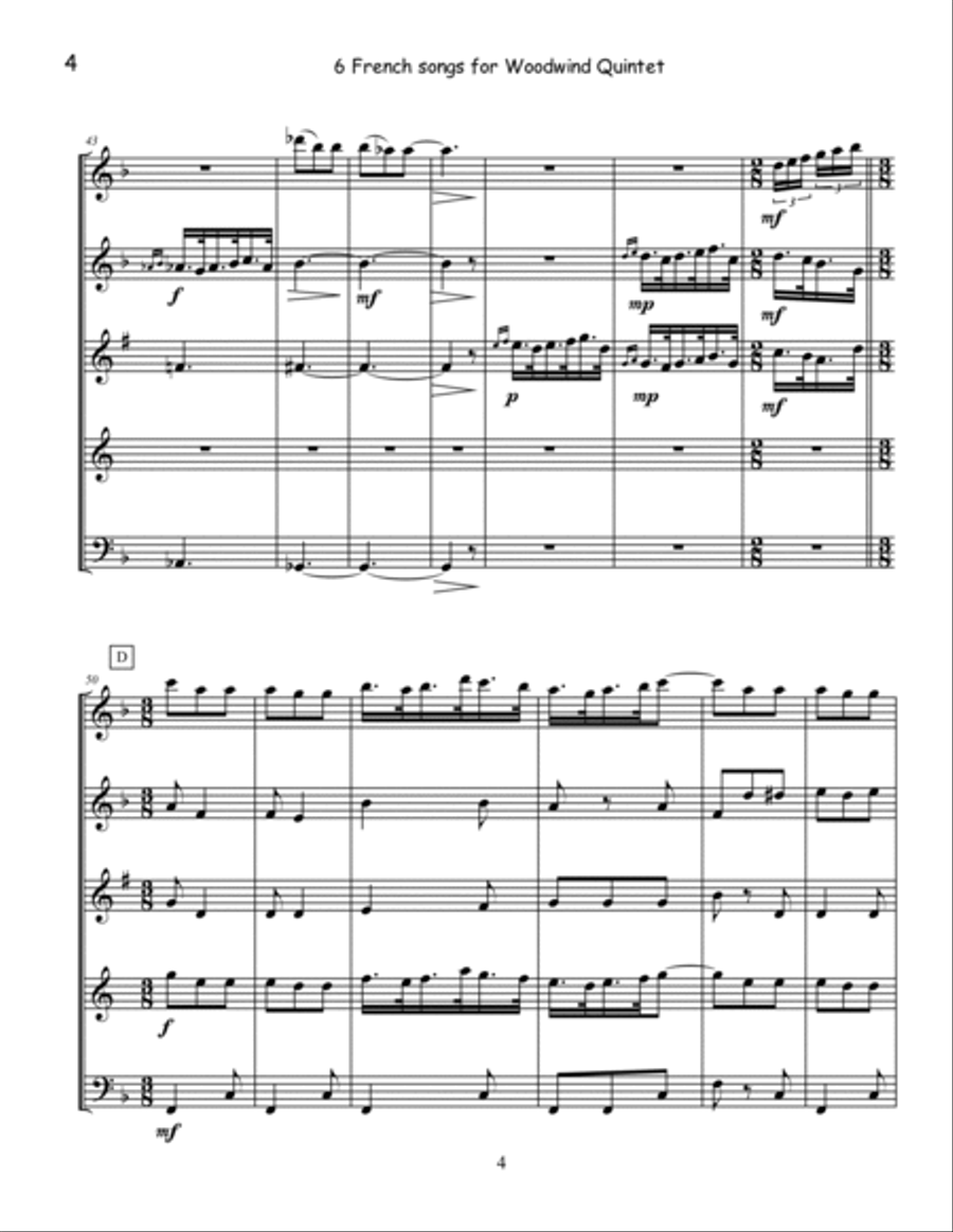 Six French Songs for Woodwind Quintet Woodwind Quintet scores gallery preview page 6