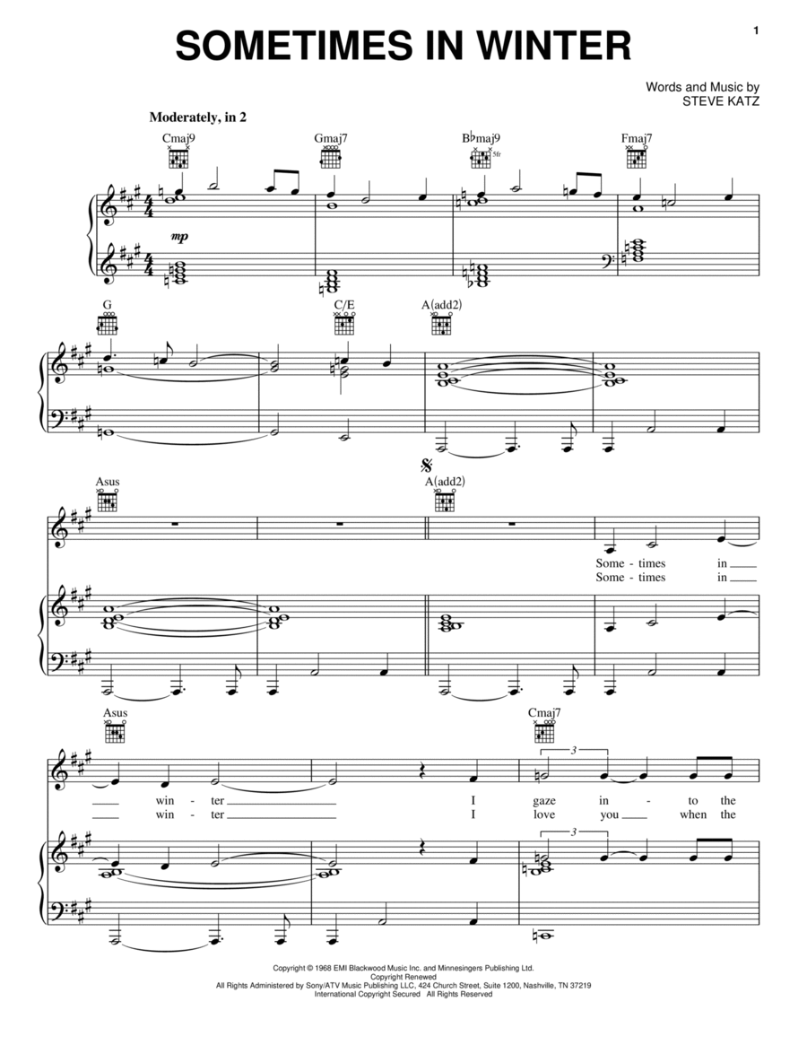 Sometimes In Winter Piano, Vocal, Guitar scores gallery preview page 1