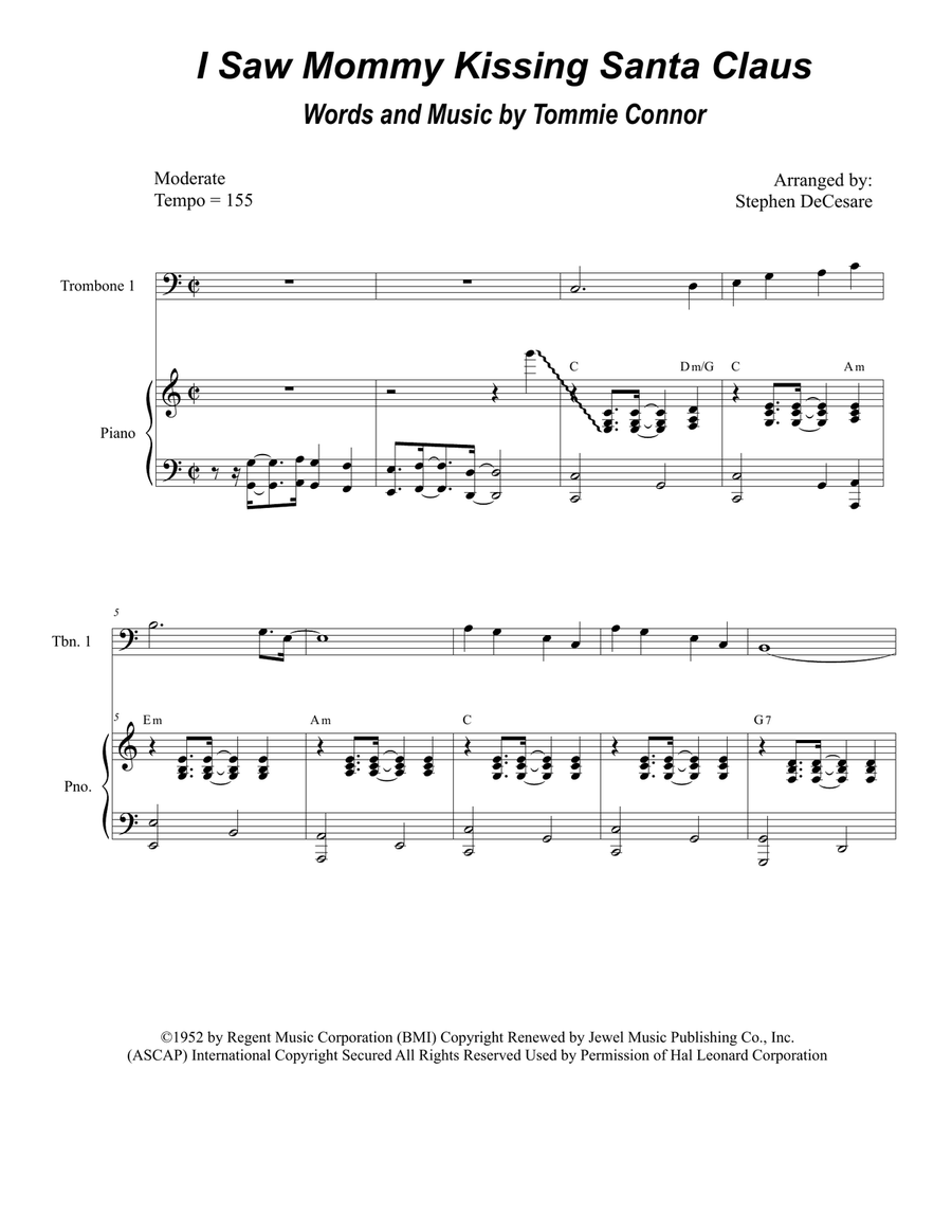 I Saw Mommy Kissing Santa Claus Trombone Duet scores gallery preview page 1