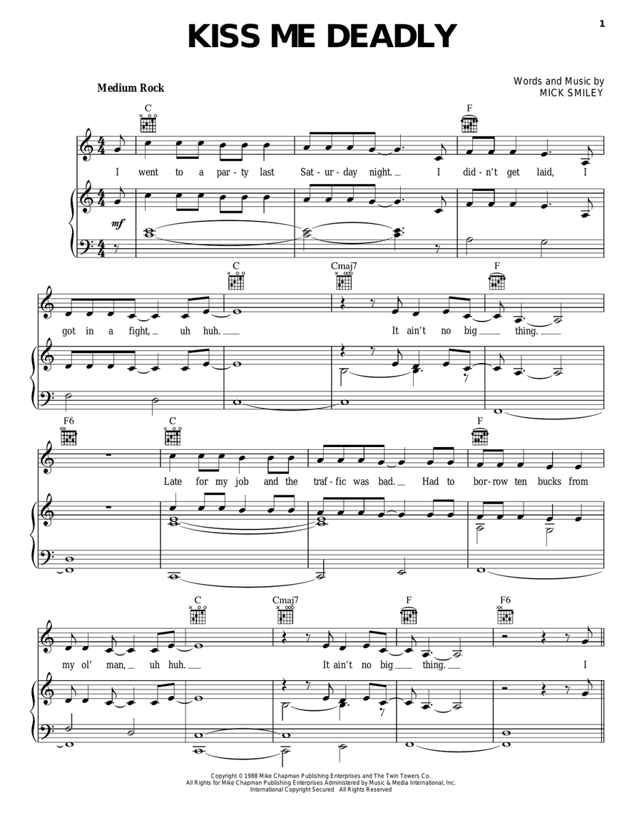 Kiss Me Deadly Kiss Me Deadly Piano, Vocal, Guitar scores gallery preview page 1