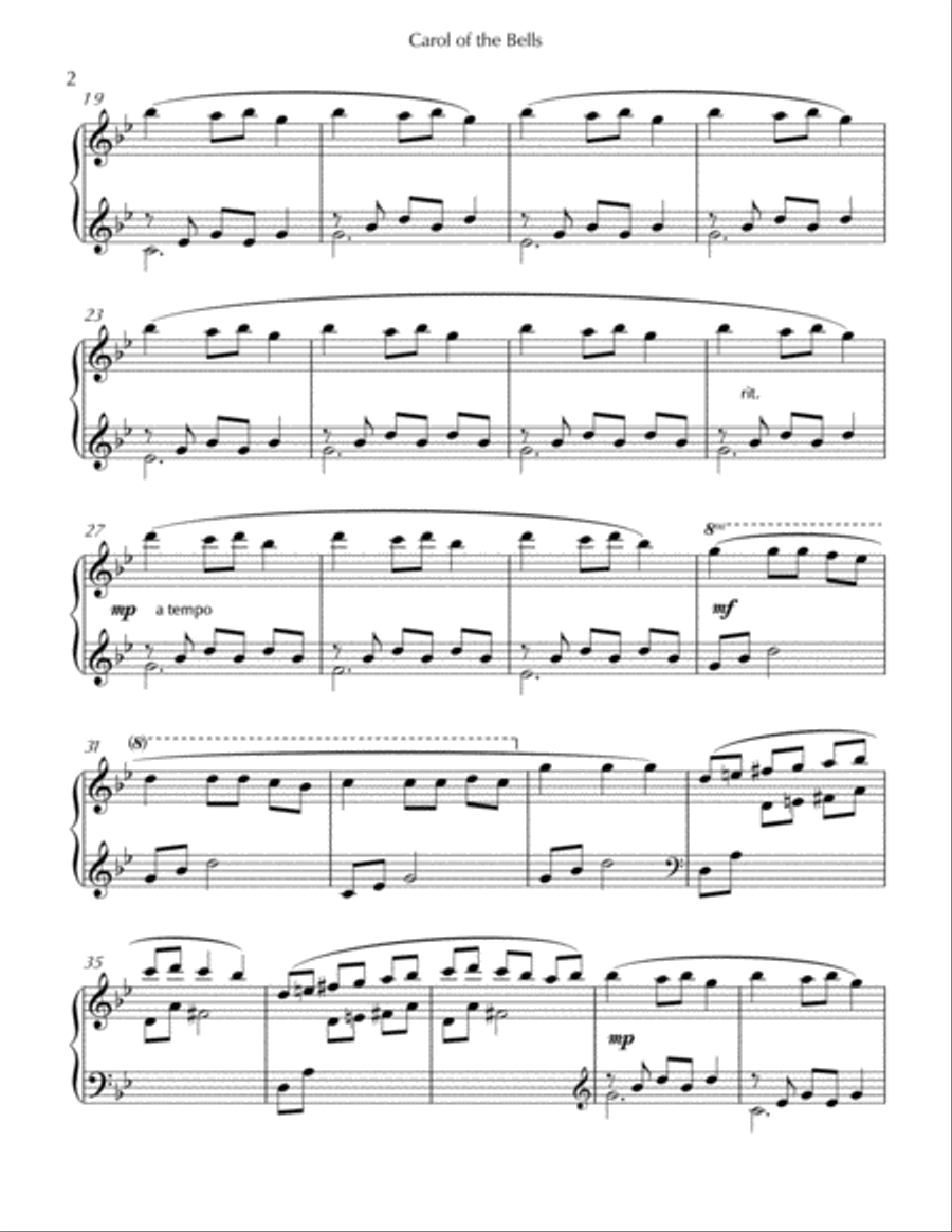 Carol of the Bells Piano Solo scores gallery preview page 2