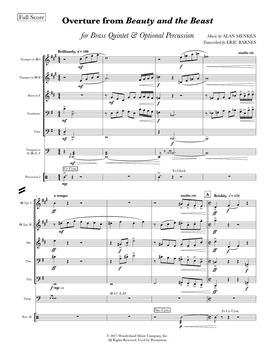 Beauty And The Beast Overture Brass Quintet scores gallery preview page 2